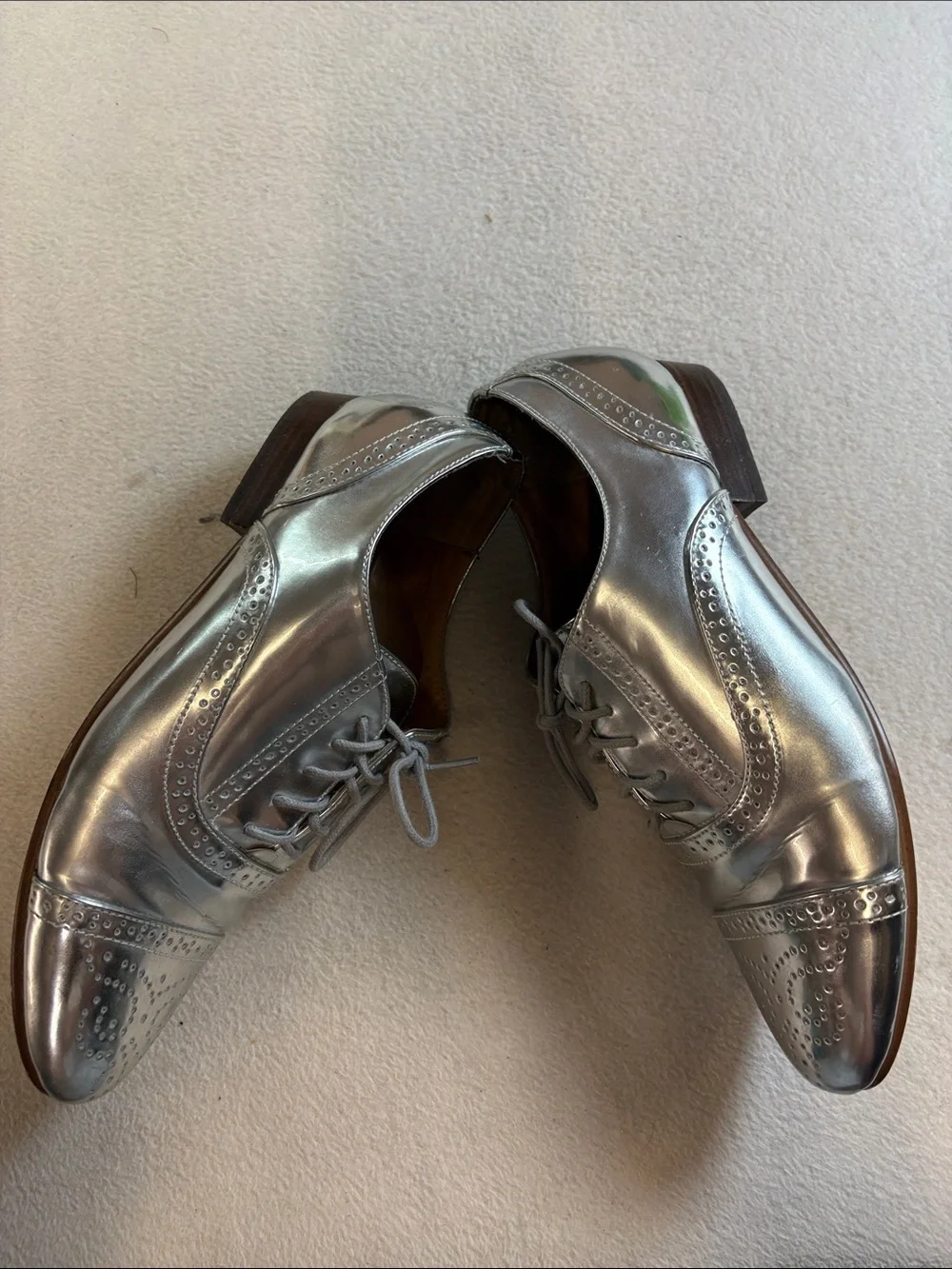 J. Crew Metallic Silver Brogue Oxford Shoes